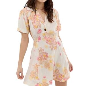 Free People Blue Hawaii Dress Cream Floral Print Size XS